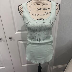 Harley-Davidson Green Graphic Fitted Sleeveless Tank Top